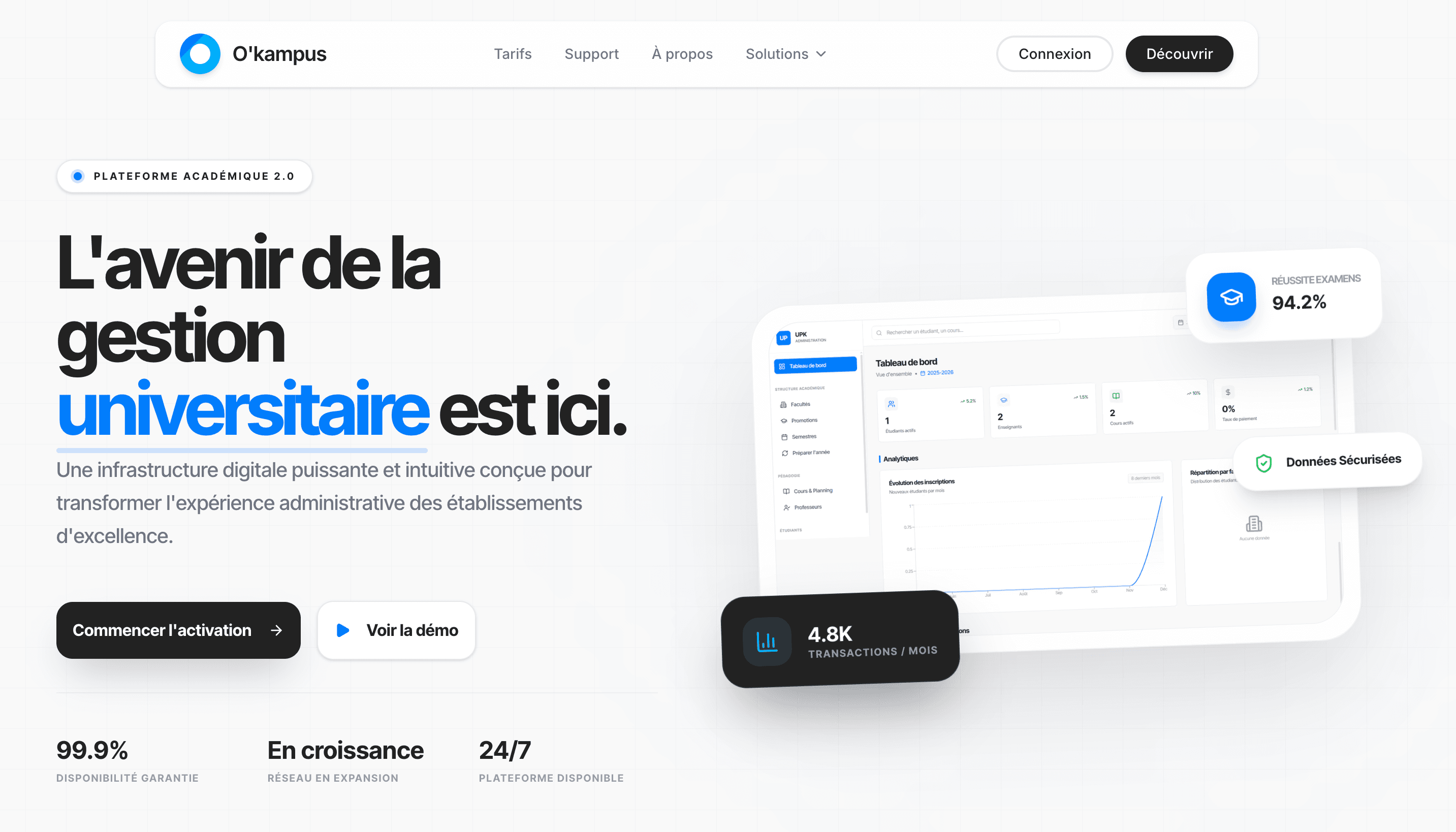 Accueil d’Okampus, plateforme web pour l’enseignement supérieur