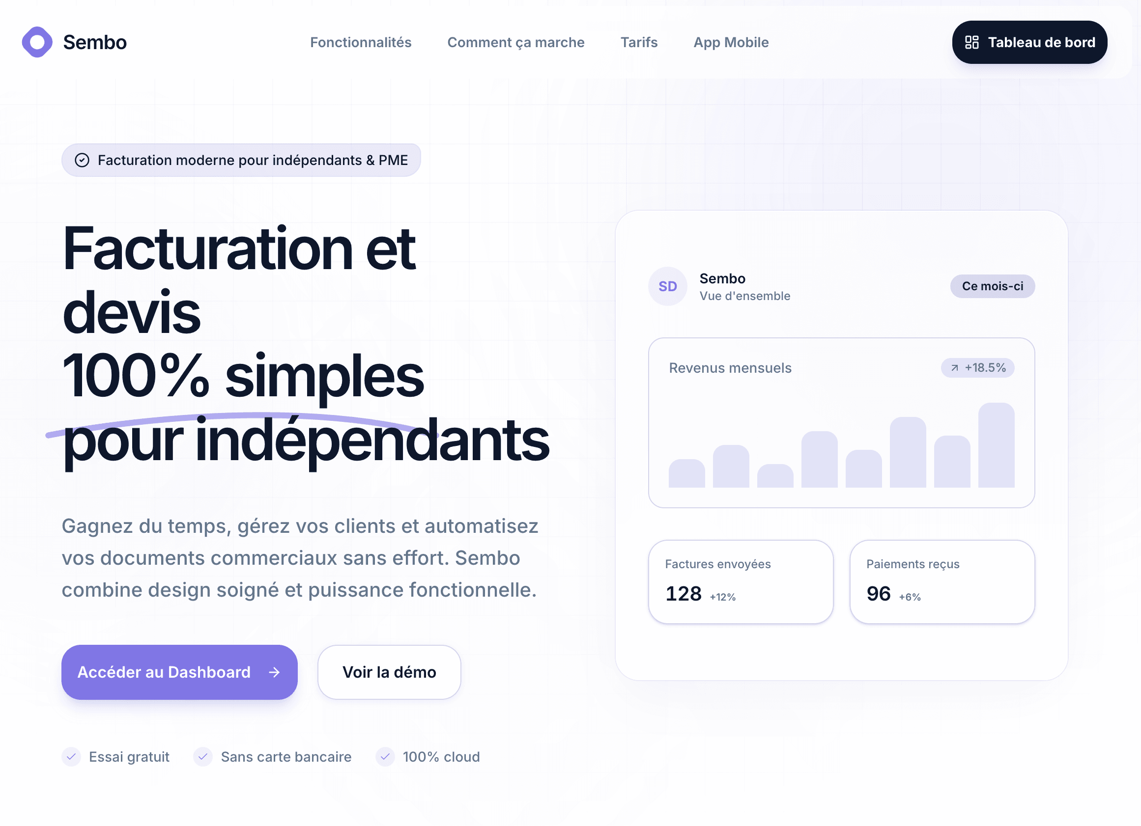 Accueil de Sembo, logiciel de facturation et de gestion commerciale